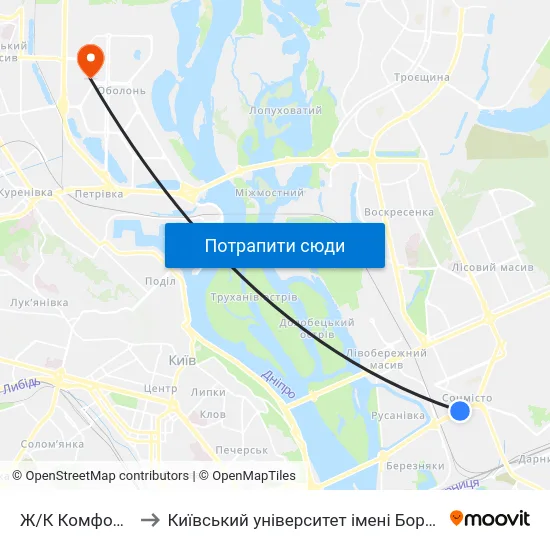 Ж/К Комфорт-Таун to Київський університет імені Бориса Грінченка map