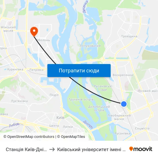 Станція Київ-Дніпровський to Київський університет імені Бориса Грінченка map