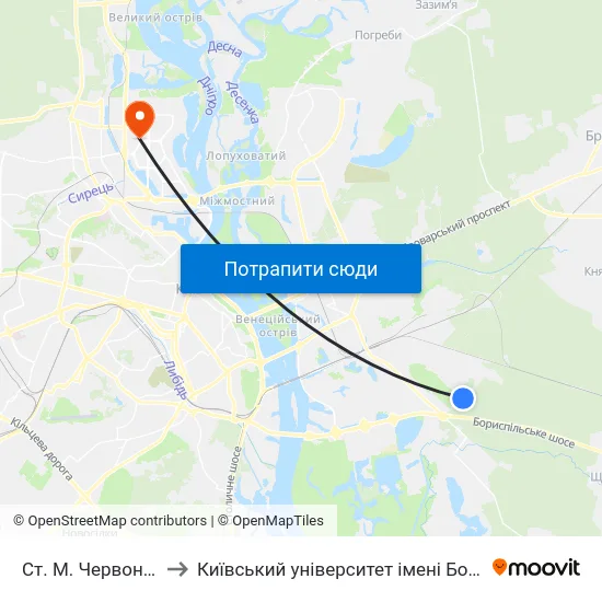 Ст. М. Червоний Хутір to Київський університет імені Бориса Грінченка map