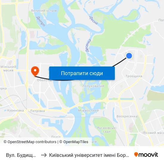 Вул. Будищанська to Київський університет імені Бориса Грінченка map