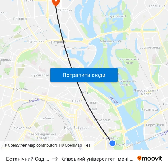 Ботанічний Сад Ім. Гришка to Київський університет імені Бориса Грінченка map