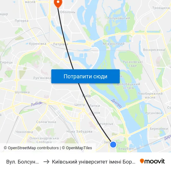 Вул. Болсуновська to Київський університет імені Бориса Грінченка map