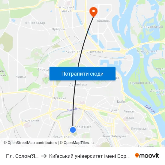 Пл. Солом'Янська to Київський університет імені Бориса Грінченка map