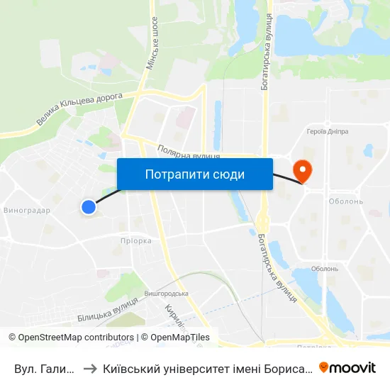 Вул. Галицька to Київський університет імені Бориса Грінченка map