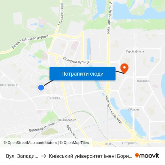 Вул. Западинська to Київський університет імені Бориса Грінченка map