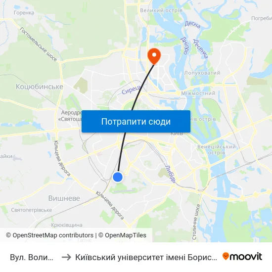 Вул. Волинська to Київський університет імені Бориса Грінченка map
