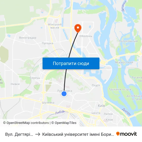 Вул. Дегтярівська to Київський університет імені Бориса Грінченка map