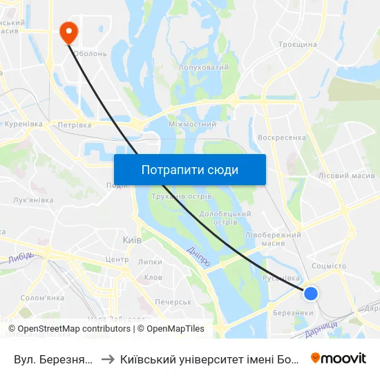 Вул. Березняківська to Київський університет імені Бориса Грінченка map