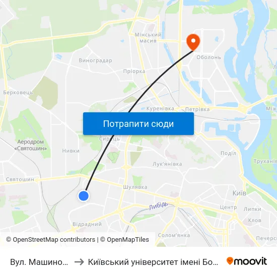 Вул. Машинобудівна to Київський університет імені Бориса Грінченка map