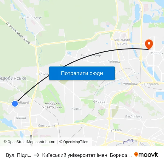 Вул. Підлісна to Київський університет імені Бориса Грінченка map