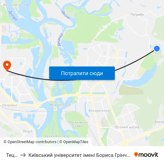 Тец-6 to Київський університет імені Бориса Грінченка map