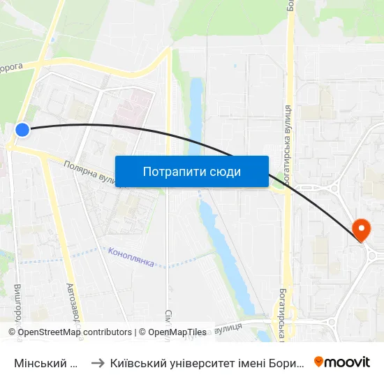Мінський Масив to Київський університет імені Бориса Грінченка map