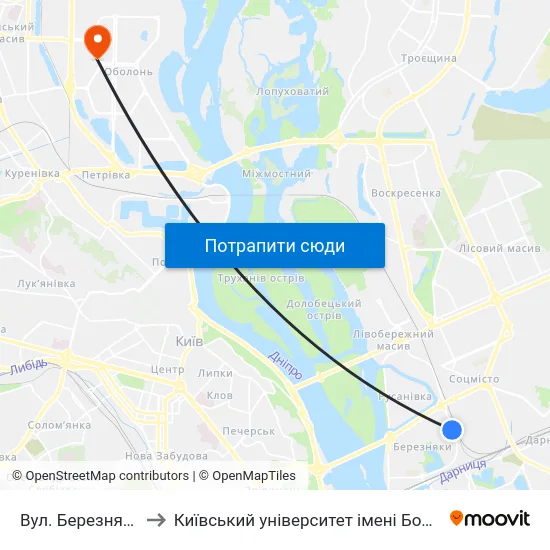 Вул. Березняківська to Київський університет імені Бориса Грінченка map