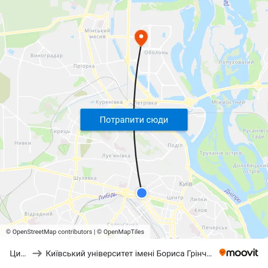 Цирк to Київський університет імені Бориса Грінченка map
