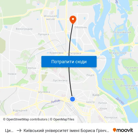 Цирк to Київський університет імені Бориса Грінченка map