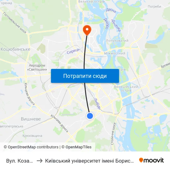 Вул. Козацька to Київський університет імені Бориса Грінченка map