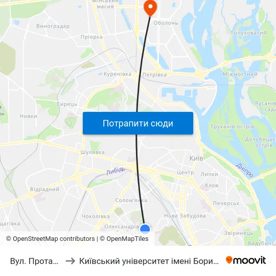 Вул. Протасів Яр to Київський університет імені Бориса Грінченка map