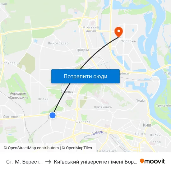 Ст. М. Берестейська to Київський університет імені Бориса Грінченка map