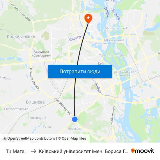 Тц Магелан to Київський університет імені Бориса Грінченка map