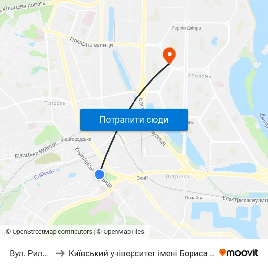 Вул. Рилєєва to Київський університет імені Бориса Грінченка map