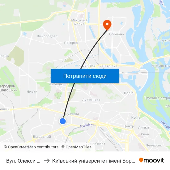 Вул. Олекси Тихого to Київський університет імені Бориса Грінченка map