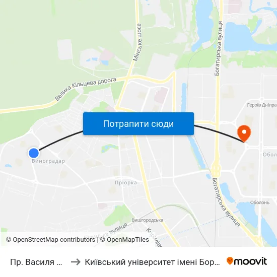 Пр. Василя Порика to Київський університет імені Бориса Грінченка map
