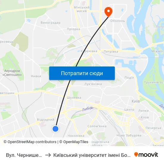 Вул. Чернишевського to Київський університет імені Бориса Грінченка map