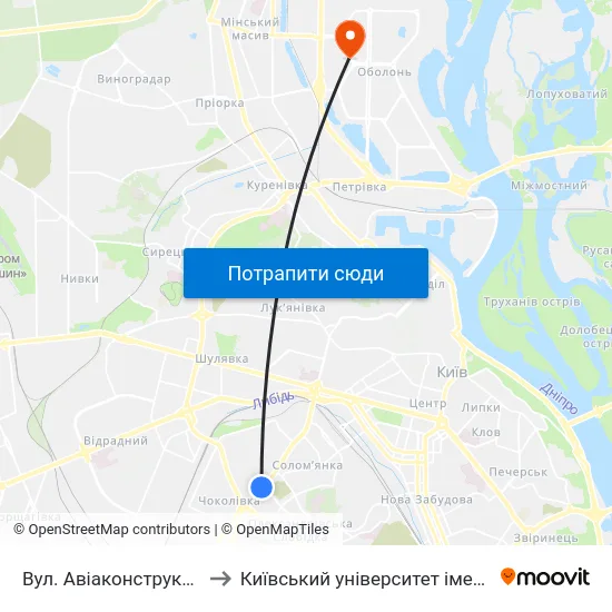 Вул. Авіаконструктора Антонова to Київський університет імені Бориса Грінченка map