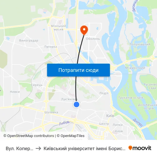 Вул. Коперника to Київський університет імені Бориса Грінченка map