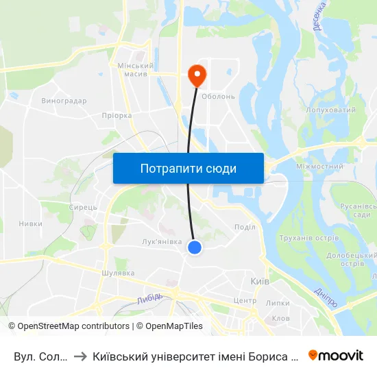 Вул. Соляна to Київський університет імені Бориса Грінченка map