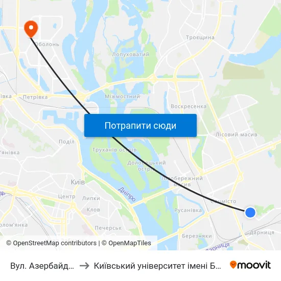 Вул. Азербайджанська to Київський університет імені Бориса Грінченка map