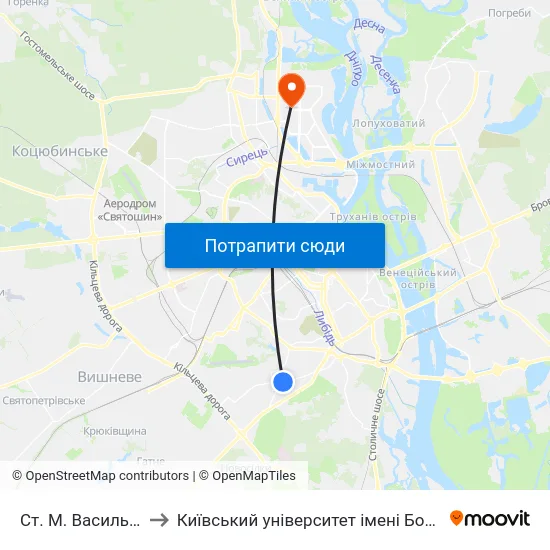 Ст. М. Васильківська to Київський університет імені Бориса Грінченка map