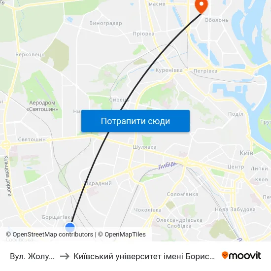 Вул. Жолудєва to Київський університет імені Бориса Грінченка map