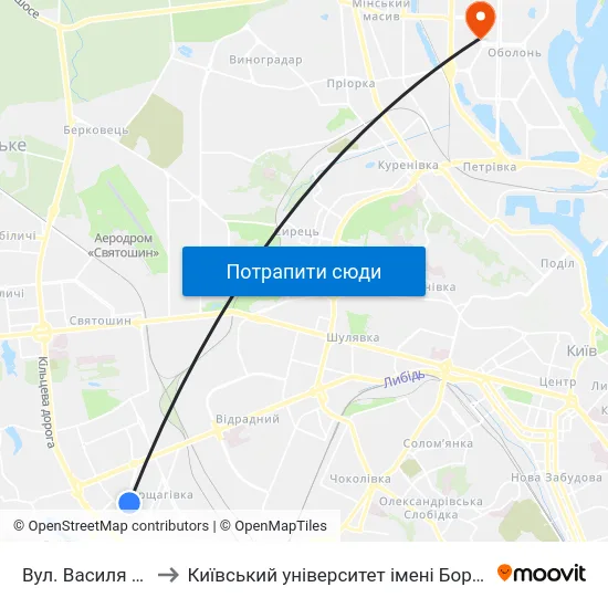 Вул. Василя Кучера to Київський університет імені Бориса Грінченка map