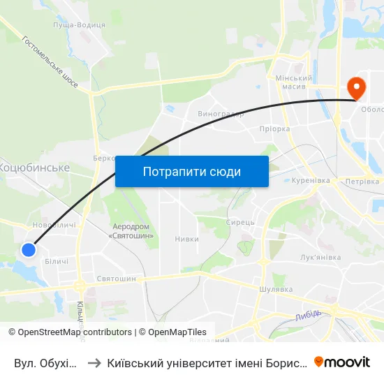 Вул. Обухівська to Київський університет імені Бориса Грінченка map