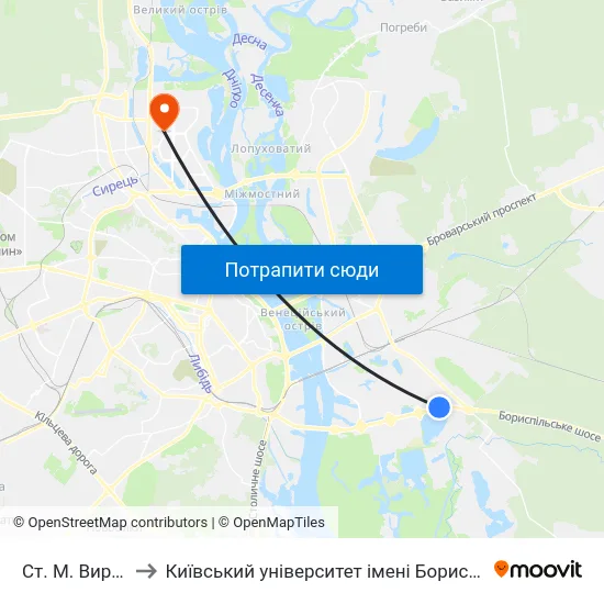 Ст. М. Вирлиця to Київський університет імені Бориса Грінченка map