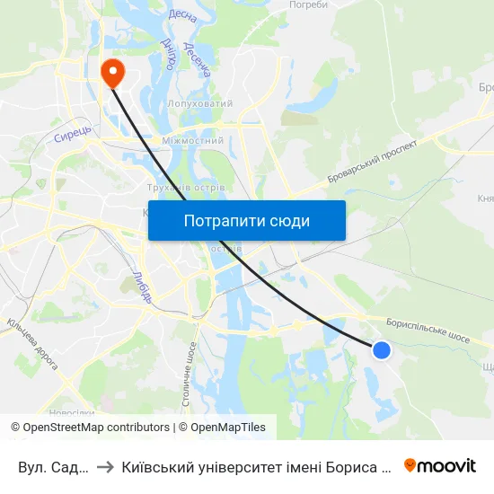 Вул. Садова to Київський університет імені Бориса Грінченка map
