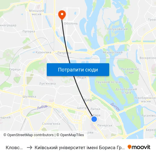 Кловська to Київський університет імені Бориса Грінченка map