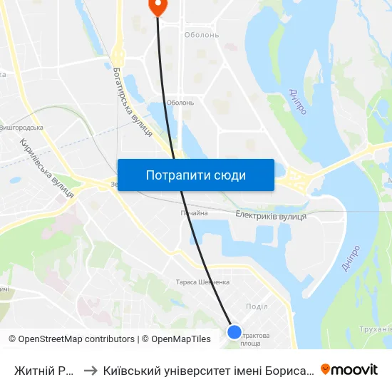 Житній Ринок to Київський університет імені Бориса Грінченка map