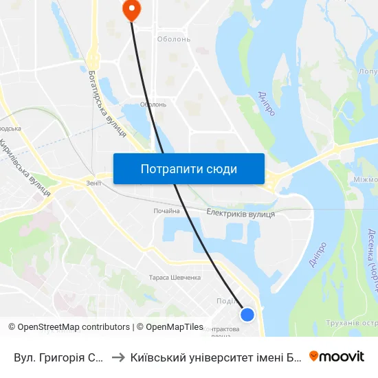 Вул. Григорія Сковороди to Київський університет імені Бориса Грінченка map