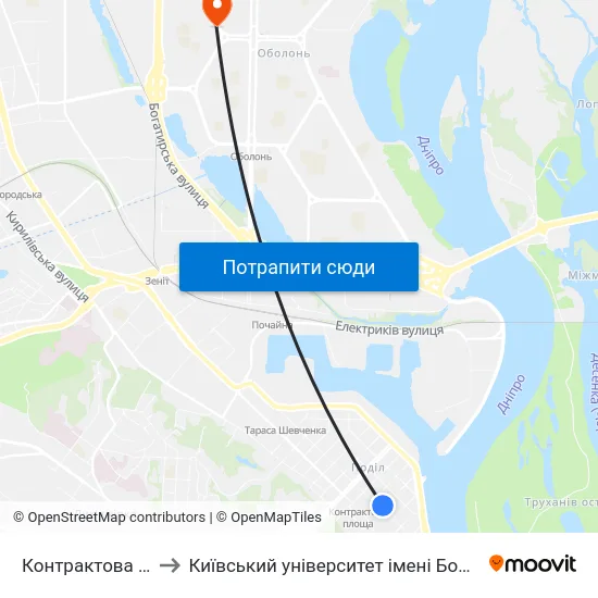 Контрактова Площа to Київський університет імені Бориса Грінченка map