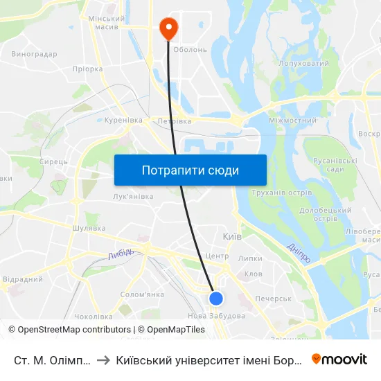 Ст. М. Олімпійська to Київський університет імені Бориса Грінченка map