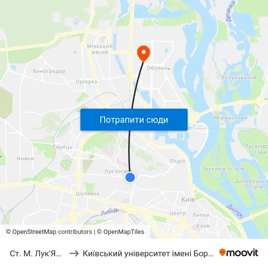 Ст. М. Лук'Янівська to Київський університет імені Бориса Грінченка map