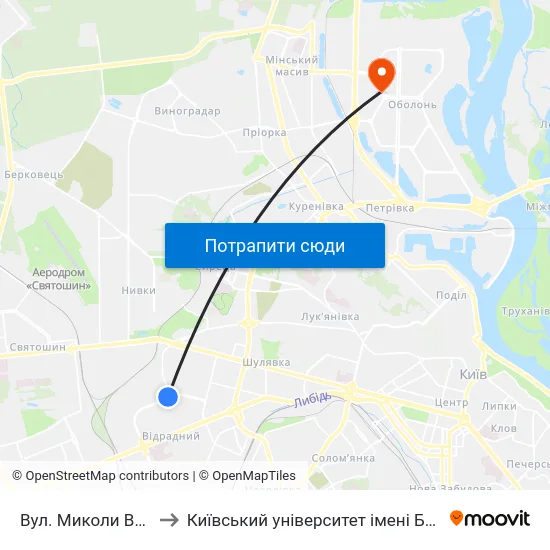 Вул. Миколи Василенка to Київський університет імені Бориса Грінченка map