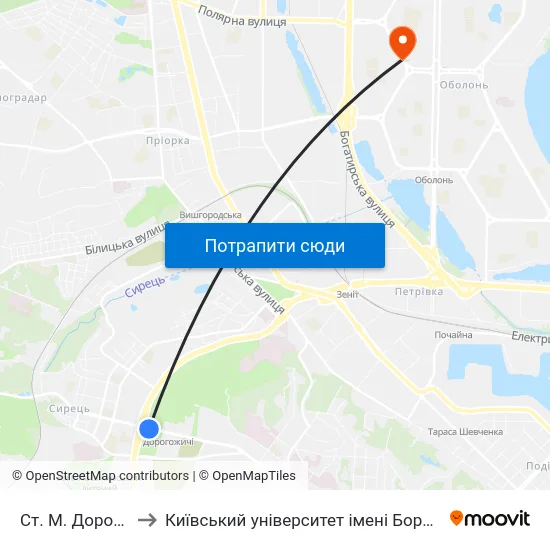 Ст. М. Дорогожичі to Київський університет імені Бориса Грінченка map