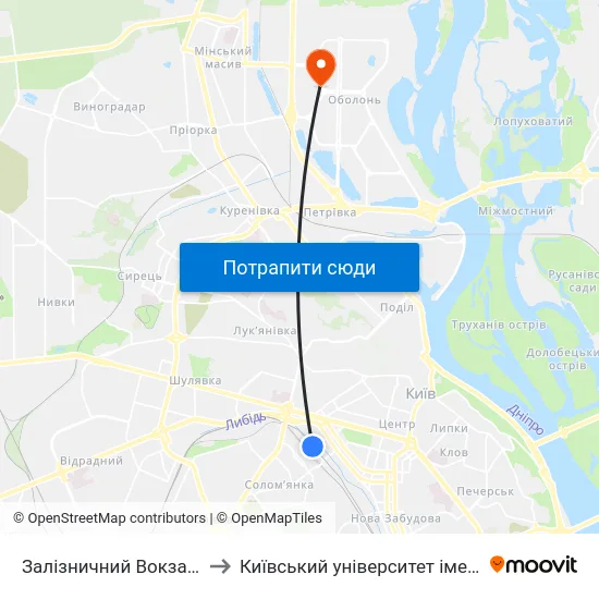 Залізничний Вокзал Центральний to Київський університет імені Бориса Грінченка map