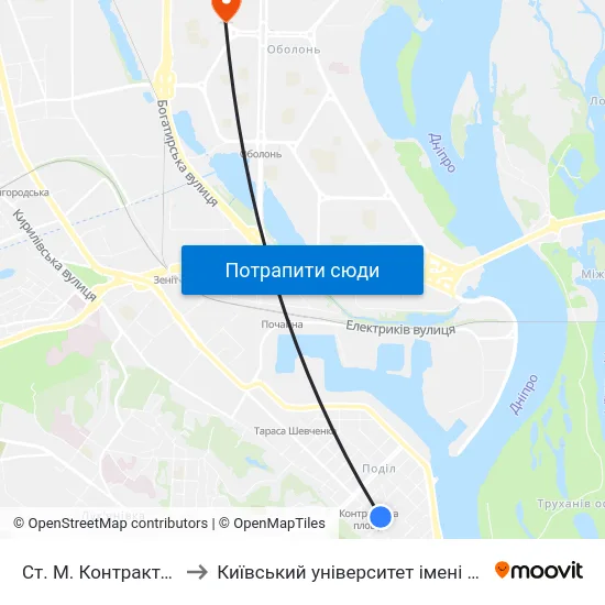 Ст. М. Контрактова Площа to Київський університет імені Бориса Грінченка map