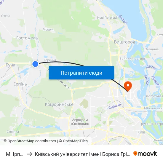 М. Ірпінь to Київський університет імені Бориса Грінченка map