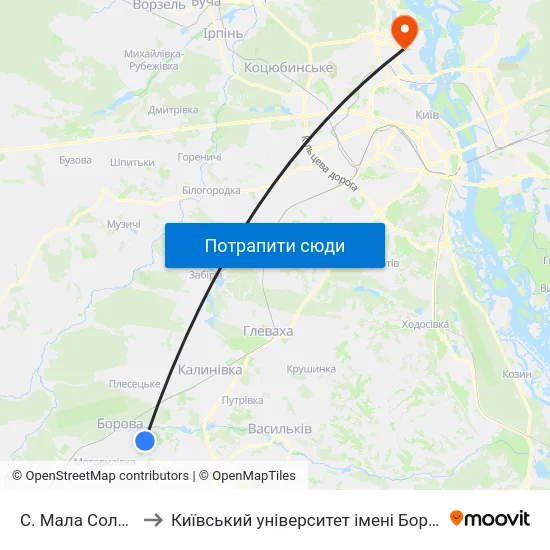 С. Мала Солтанівка to Київський університет імені Бориса Грінченка map