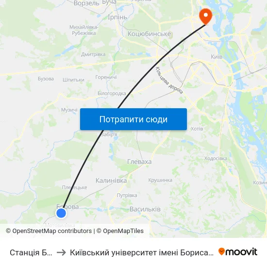 Станція Білки to Київський університет імені Бориса Грінченка map